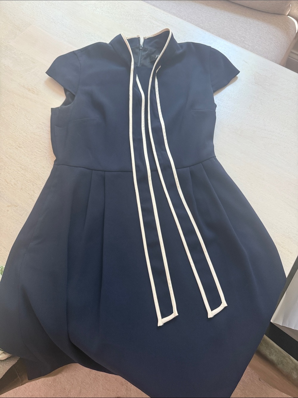 J. Crew Navy Midi Dress with White Trim Detail